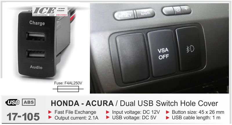 USB ΠΡΙΖΑ ADAPTOR για HONDA-ACURA (select models) ICE 17-105