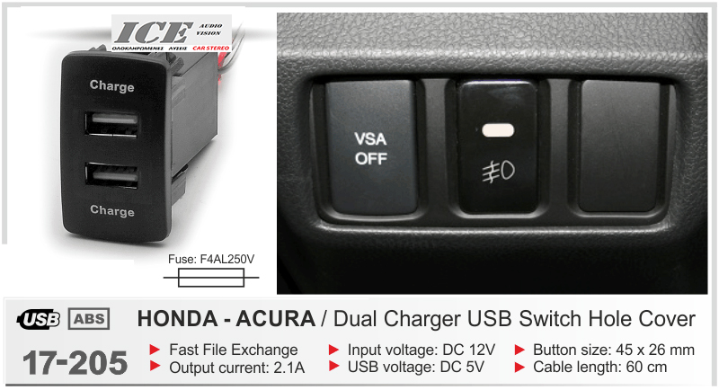 USB ΠΡΙΖΑ ADAPTOR για HONDA-ACURA (select models) ICE 17-205
