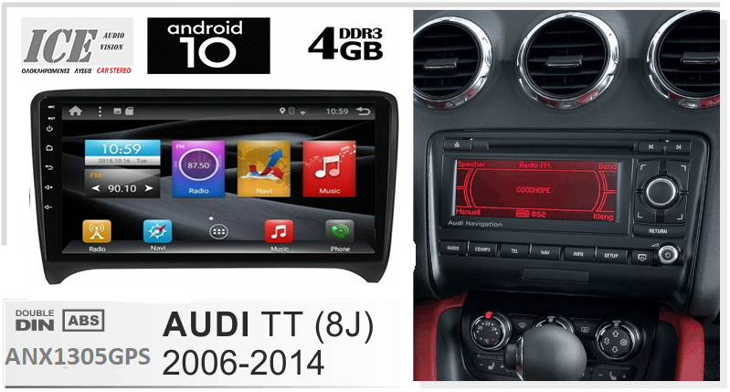 MULTIMEDIA  9'' ANX1305gps – AUDI TT 2007-2015 -ANDROID 10 –  8core – 4GB  RADIO BT GPS DVD 4X50W WIFI