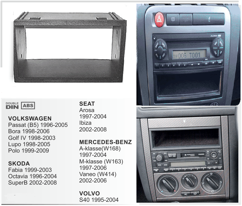 IBIZA mod. 2002-2008: ΠΛΑΙΣΙΟ ΠΡΟΣΘΗΚΗ ΠΡΟΣΟΨΗ ice 1 & 2 DIN για οθόνη ή  R/CD Vw Golf IV-Lupo-Passat '96>, Seat Ibiza-Cordoba >'03 1DIN  μαύρο-----RAM-40.201 (ACV010)
